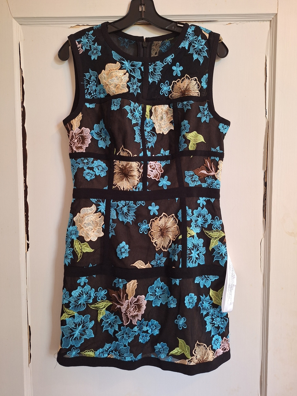 Dress The Population Womens Roxana Bodycon Mini Dress Embroidered Overlay Sz L